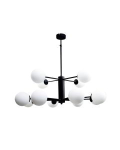 InLight Κρεμαστό φωτιστικό από μαύρο μέταλλο και λευκή οπαλίνα 12XG9 D:100cm 5315-12
