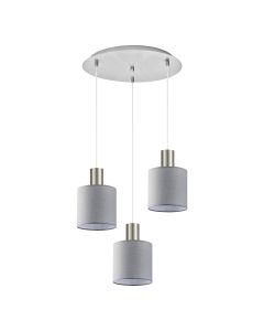 SE21-NM-4-3NM-SH2 ADEPT TUBE Nickel Matt Pendant Grey Fabric Shade+ HOMELIGHTING 77-8425